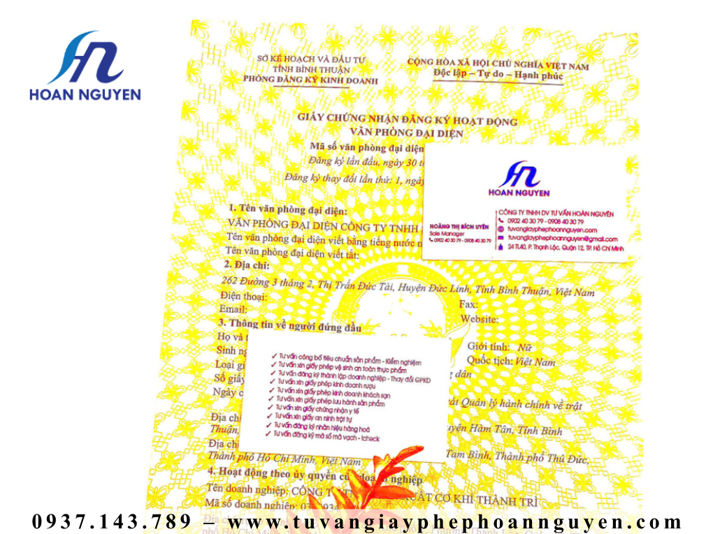 [HCM] HOÀN NGUYÊN đăng ký văn phòng đại diện